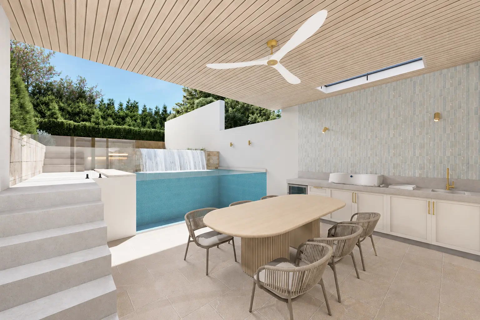 Outdoor kitchen, dining area and private pool