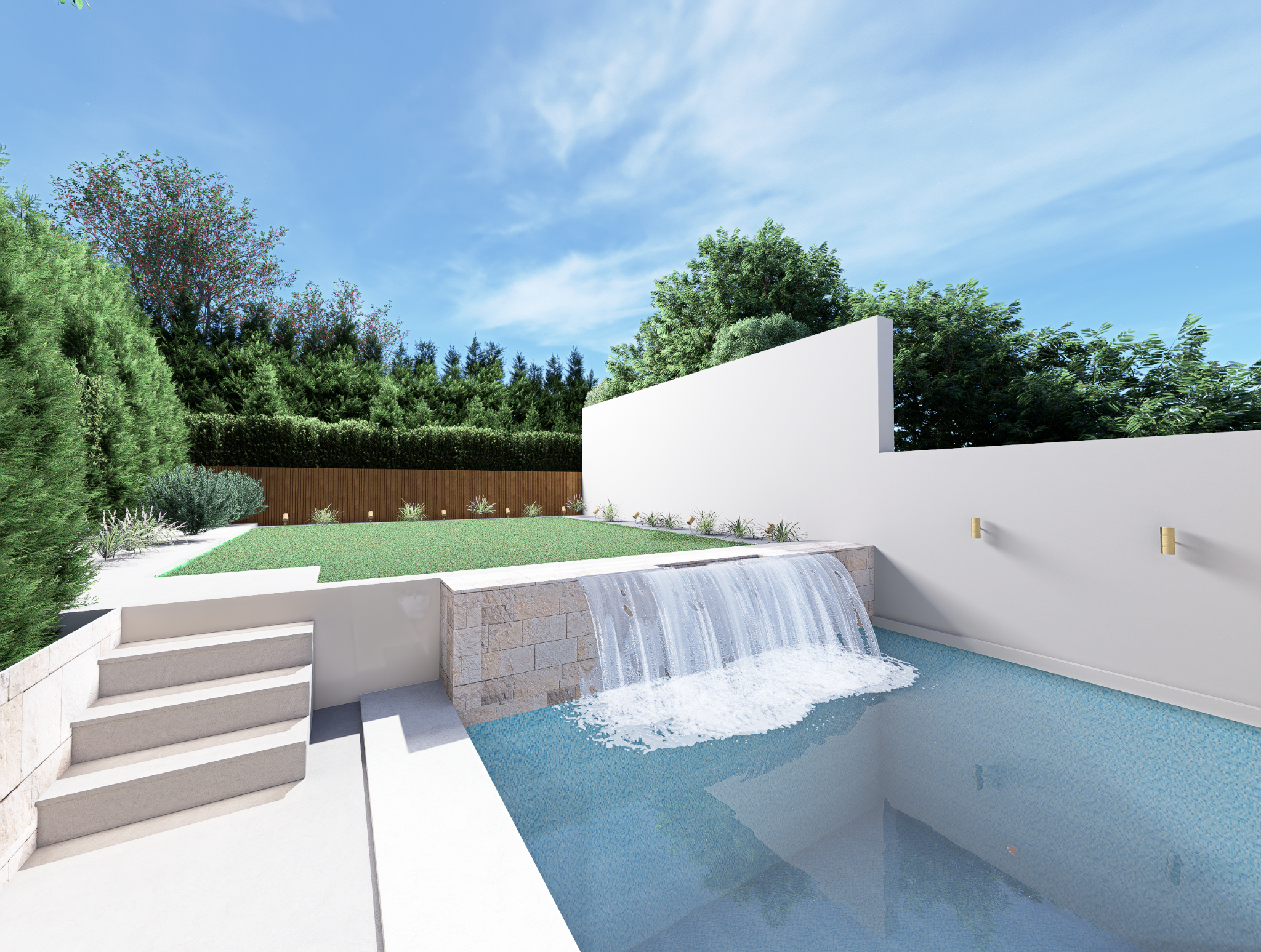 Private rear garden and pool