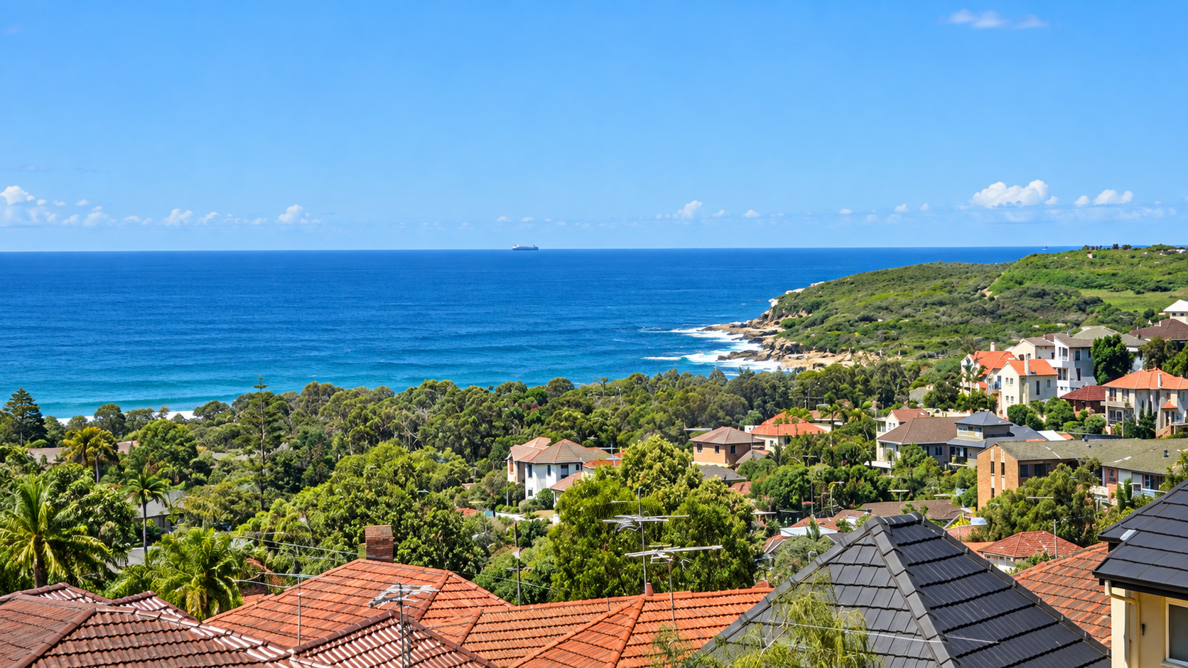 Panoramic view across Maroubra Beach and the Malabar Headland from the residence